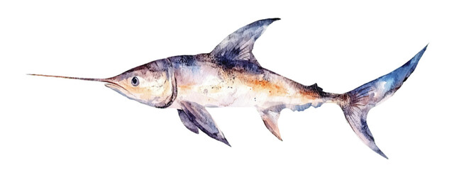 Fish needle watercolor vector illustration, underwater ocean animal art isolated on white background