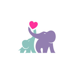 Elephant with baby logo huge symbol. care, charity