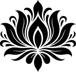 Symmetrical Black Ornamental Silhouette with Floral Motifs