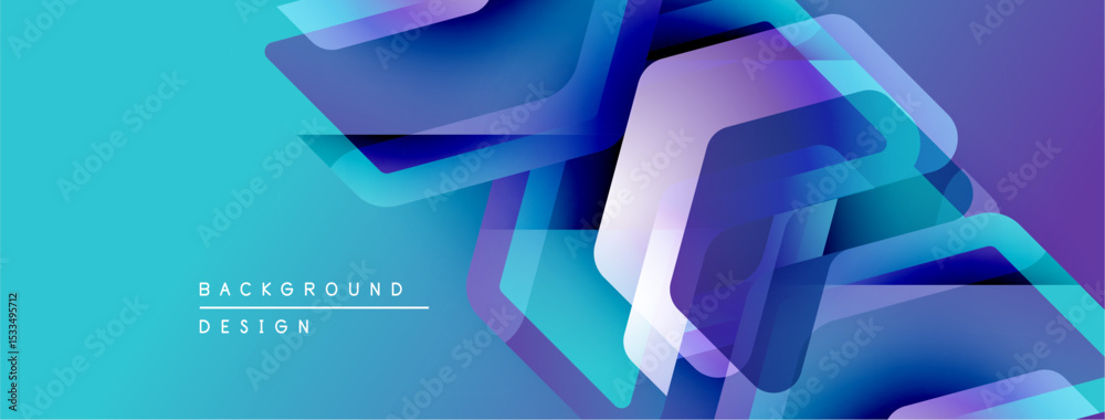 Poster Abstract geometric shapes overlap, creating vibrant blue gradient effect. Modern design suitable for backgrounds, presentations.