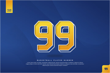 Bold Number 99 in Yellow Gradient with White Outline on Blue Background for Basketball Jersey Design
