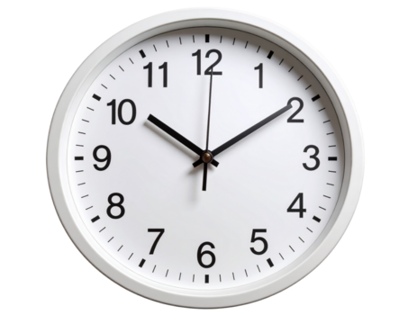  Modern White Wall Clock with Shadow Depth, Transparent Background PNG