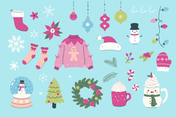 Christmas set of various graphic elements. Vector graphics.