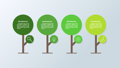 4 circle tree infographic template with business icons