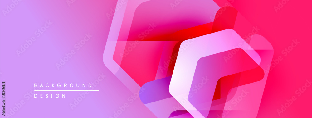 Poster abstract geometric shapes overlap, creating vibrant pink, purple gradient. modern design element for