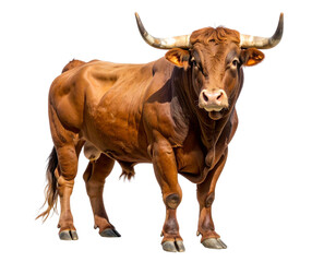 Naklejka premium Powerful Brown Bull Standing Firm, Isolated on White Background PNG