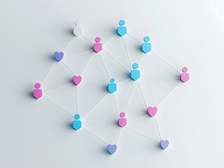Obraz premium 3D rendering of social network connection with people and heart icons on white background