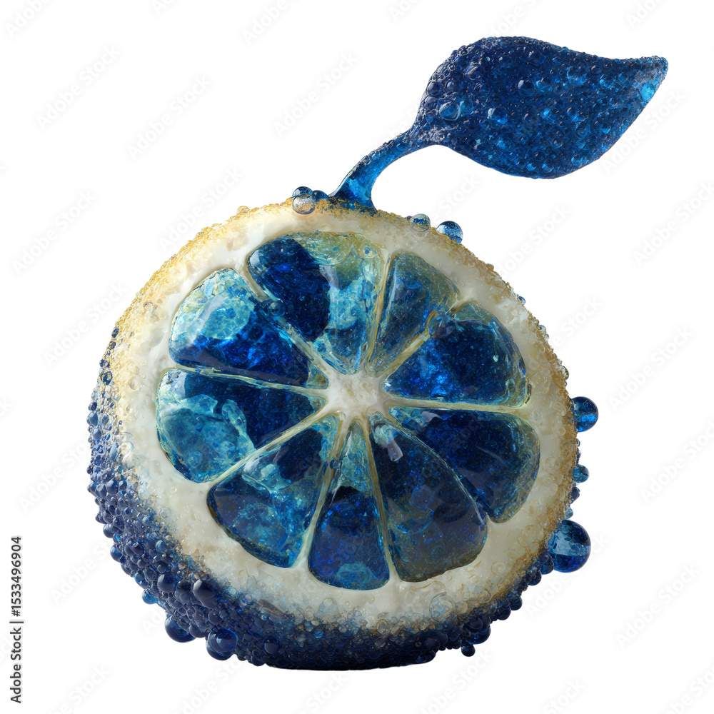 Poster a dazzling blue lemon with a striking visual texture and vibrant presentation
