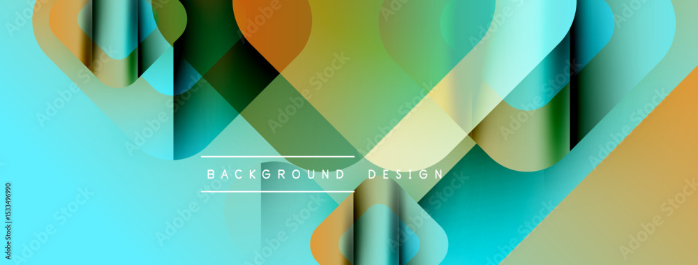 Poster Abstract geometric shapes overlap, creating vibrant color gradients. Modern design features smooth transitions, teal, orange hues.