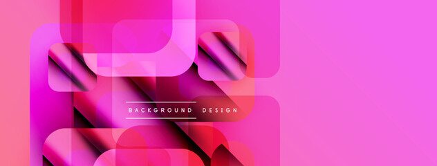 Abstract geometric shapes overlap, creating vibrant pink, purple gradients. Modern design elements suggest digital art, background texture.
