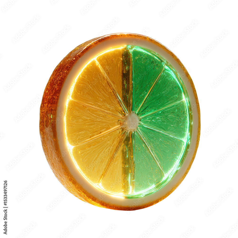Aufkleber illuminated citrus slice showcasing vibrant halves on a pristine background