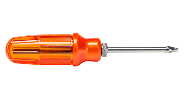 Orange and silver phillips head screwdriver against a transparent background tool for repair