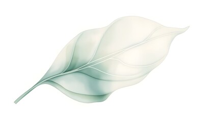 A delicate, softly shaded leaf features gentle variations of green and white tones, creating an ethereal effect. The leaf appears slightly translucent, enhancing its elegant and simplistic beauty.