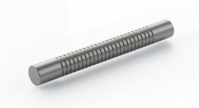 Cylindrical object with parallel grooves isolated on a white background metallic texture industrial design concept