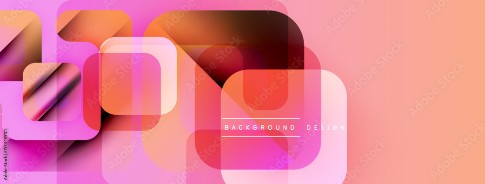 Poster Abstract geometric shapes, pink hues, modern design. Overlapping squares create dynamic visual texture. Soft gradients present elegant composition.