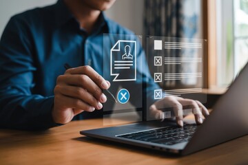 Person reviewing a digital resume or job application.