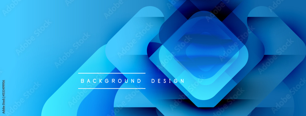 Poster Abstract blue background. Geometric shapes overlap creating dynamic visual effect. Modern design elements present. Smooth gradients enhance depth.