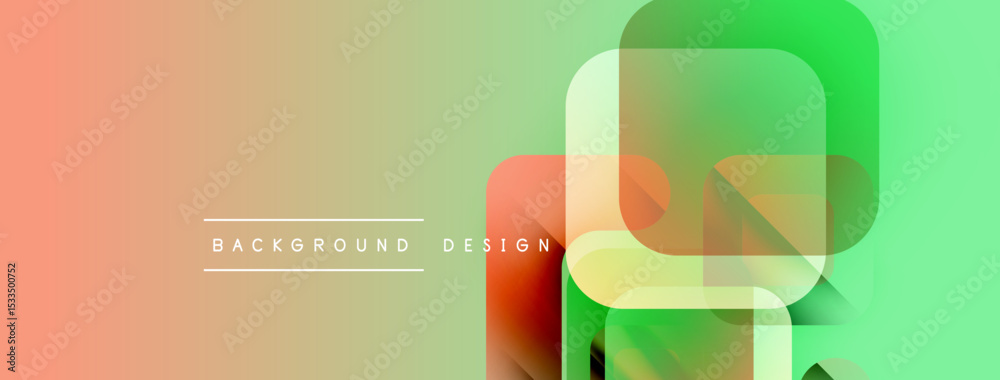 Aufkleber abstract gradients, rounded squares overlap. peach, green hues dominate composition. text reads back
