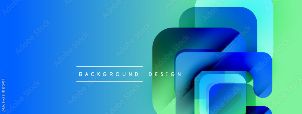 Aufkleber Abstract geometric shapes overlap, creating vibrant bluegreen gradient background. Text reads background design centrally positioned.
