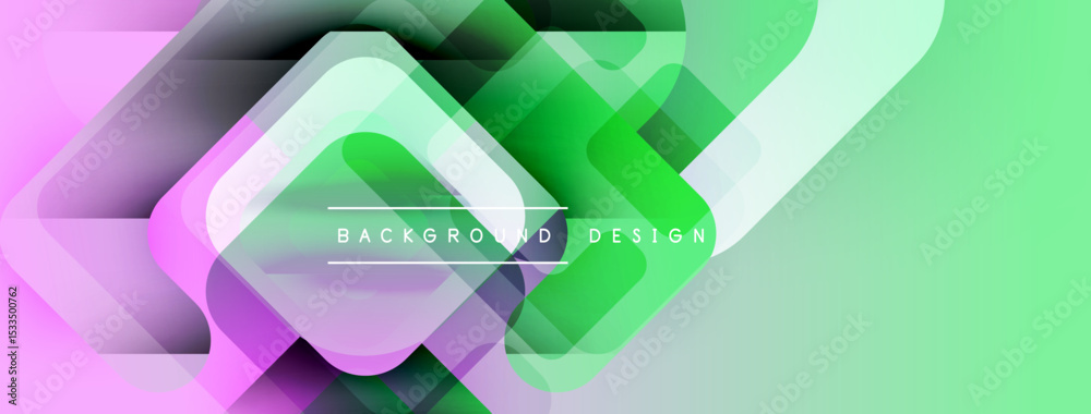 Poster Abstract geometric shapes overlap. Gradient colorspurple, green, whitecreate dynamic visual effect. Modern design element for backgrounds.
