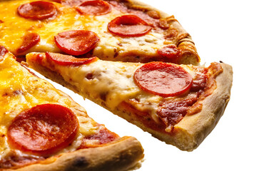   pepperoni pizza slice with melted cheese isolated on white background PNG,ai generated