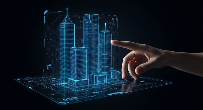 Hand Interacting with Holographic City Building Model