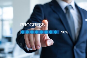 A man in a suit touches a progress bar.