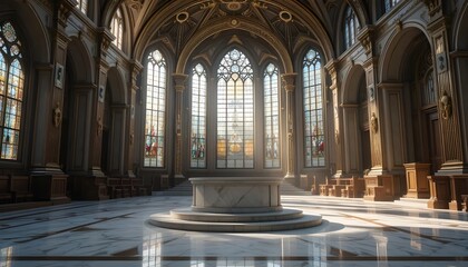 Fototapeta premium A grand cathedral bathed in sunlight evoking reverence and awe during a moment of serene contemplation featuring marble
