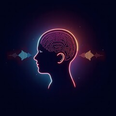 Voice Recognition Technology Human Neon Head