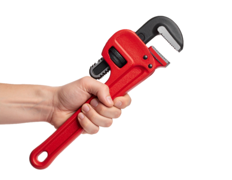 Hand Holding Red Pipe Wrench Isolated on White Background - Powered by Adobe