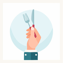 Elevated Dining: A stylized hand presents a poised fork and knife, emblems of culinary readiness and the promise of an exquisite meal.