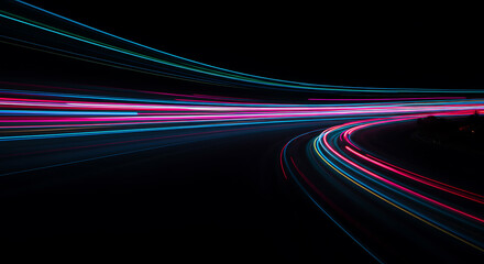 Abstract time lapse photography of light trails on a dark asphalt road Illuminated Roads Capturing the Essence of Motion and Speed at Night