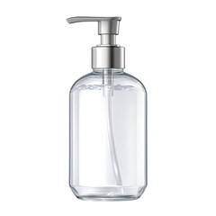 Fototapeta premium Transparent glass liquid soap dispenser with silver pump for hand hygiene and sanitization transparent