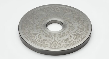 Round metal disc with etched pattern