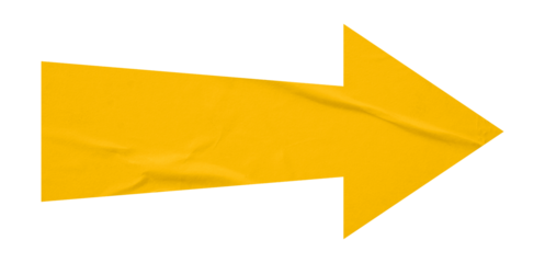 Yellow crumpled paper arrow isolated on transparent background