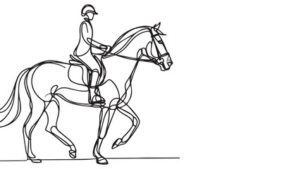 Continuous one single minimal line drawing horse rider