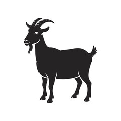 Fototapeta premium Elegant Goat Silhouette: A striking silhouette of a goat, rendered in stark black, stands proud, its form emphasizing the animal's robust physique and iconic features.