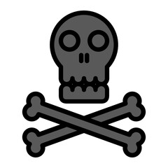 icon of a skull with two crossed bones underneath, designed in a minimalist cartoon style. Often used as a symbol for danger, poison, death, or piracy. Suitable for warning signs