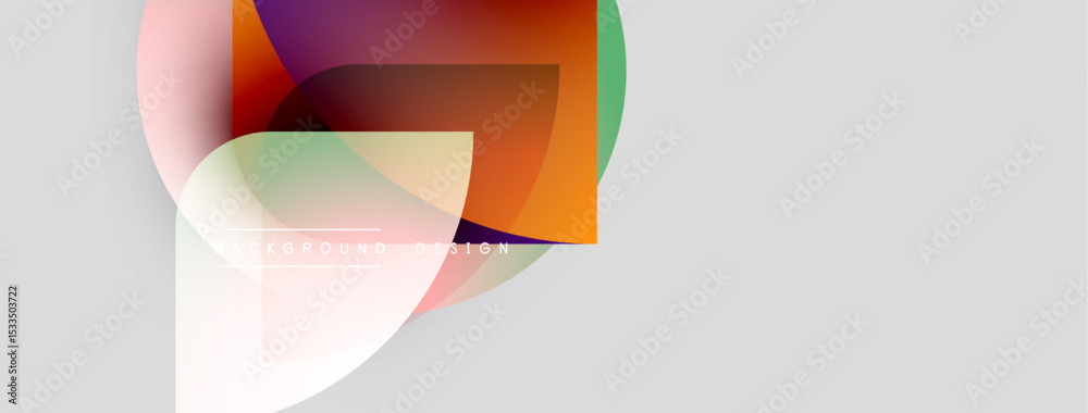 Poster Abstract colorful shapes overlap, creating dynamic composition. Soft gradients, modern design, light background present.