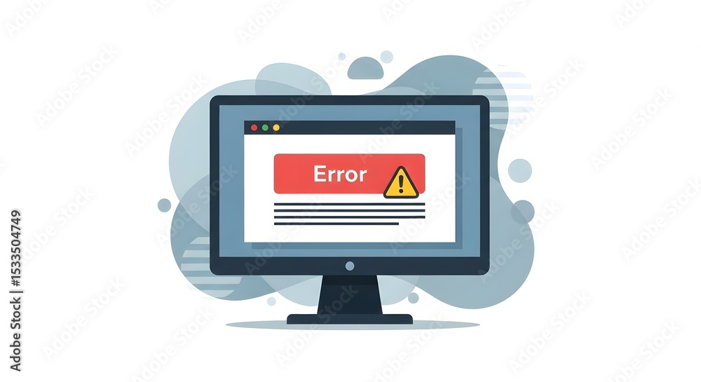Wall mural illustration of a computer screen displaying an error message with a warning sign
