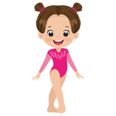 Cute little girl gymnast vector cartoon illustration