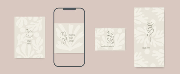Instagram template design with hand-drawn botanical illustrations and soft pinkish background. Ideal for skincare, eco brands, and nature-inspired businesses.