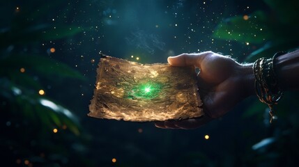 A tribe elder handing over an ancestral treasure map