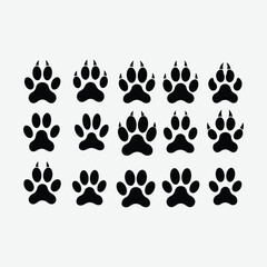 A clean, symmetrical grid of twelve black animal paw prints with sharp claws, in a simple, stylized vector style. Perfect for pet logos, wildlife icons, or print designs.