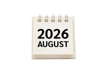 2026 AUG text on desk calendar with clipping path isolated on white background. 2026 AUGUST and...
