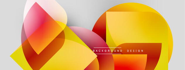 Obraz premium Abstract geometric shapes overlap. Gradient colorsyellow, red, pinkcreate dynamic visual effect. Modern design element for backgrounds.