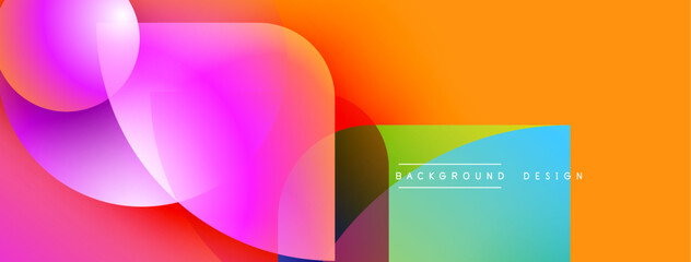 Abstract vibrant design features overlapping colorful circles, gradients. Orange background complements pink, blue elements. Text reads background design.