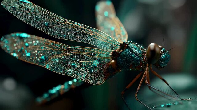 Jewel-toned Dragonfly with Dew-Kissed Wings