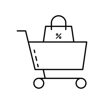 Minimalist shopping bag cart discout line icon