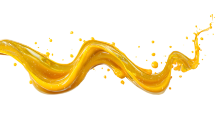 Abstract fluid swirl graphic with yellow color scheme and dynamic motion rendering transparent
